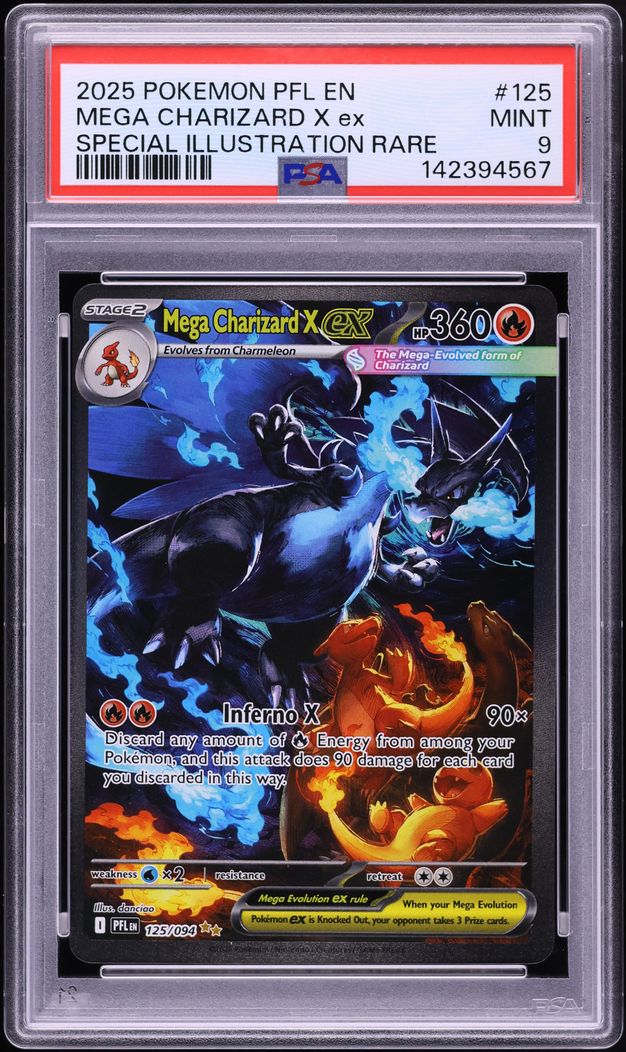 2025 Pokemon Mega Evolution Phantasmal Flames SIR Mega Charizard X EX #125 PSA 9 MINT