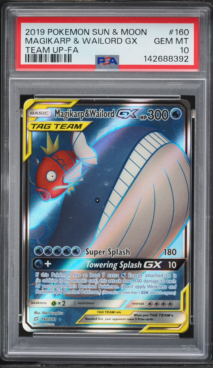 2019 Pokemon Sun & Moon Team Up Full Art Magikarp & Wailord GX #160 PSA 10 GEM MINT