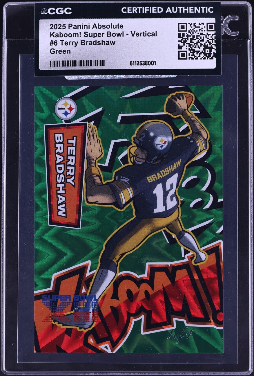 2025 Absolute Kaboom! Super Bowl Green Terry Bradshaw 1/1 #6 CGC AUTH
