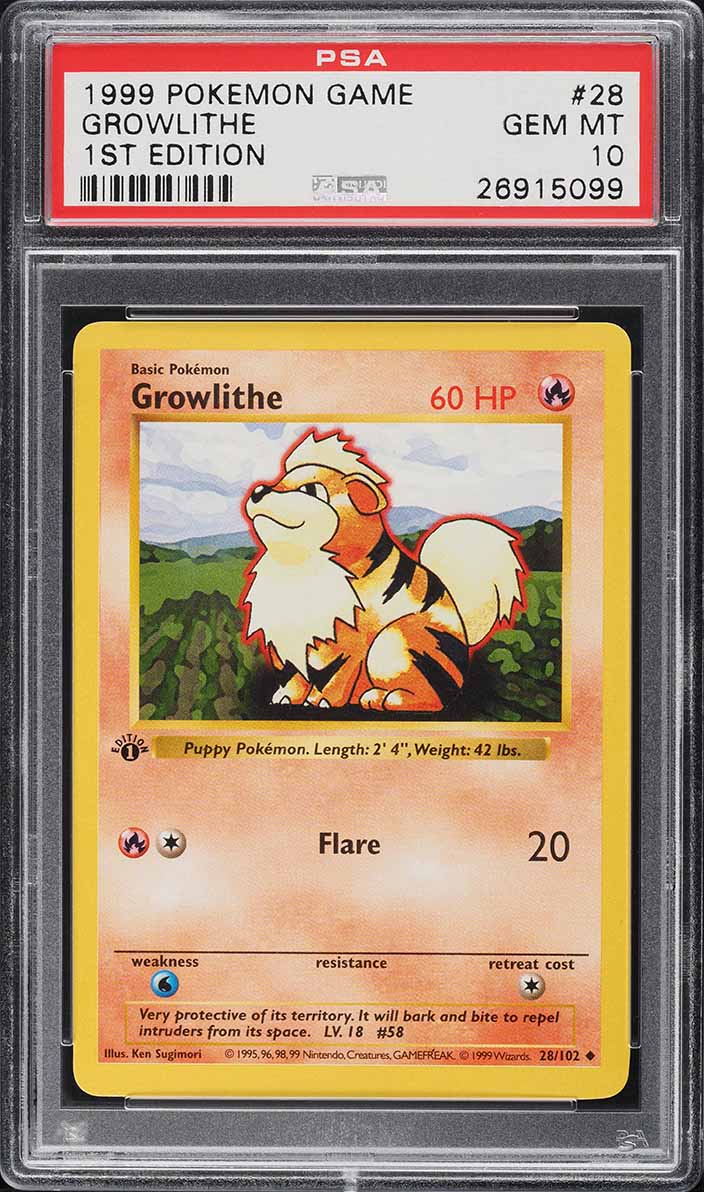 1999 Pokemon Base Set Shadowless 1st Edition Growlithe #28 PSA 10 GEM MINT