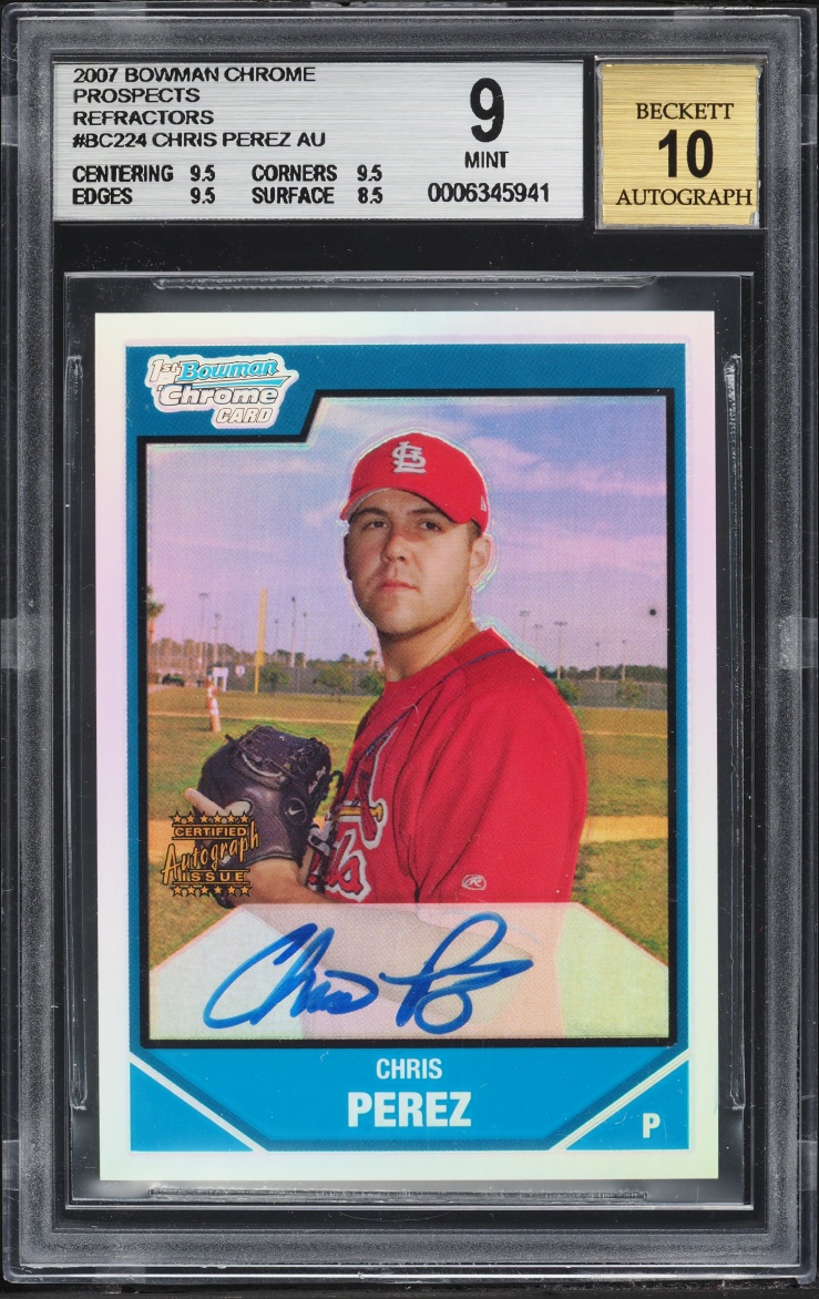2007 Bowman Chrome Refractors Chris Perez PROSPECT AUTO /500 #BC224 BGS 9 MINT