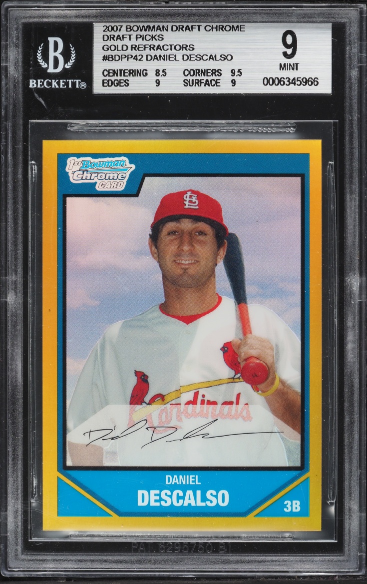 2007 Bowman Chrome Draft Picks Gold Refractor Daniel Descalso /50 #BDPP42 BGS 9 MINT