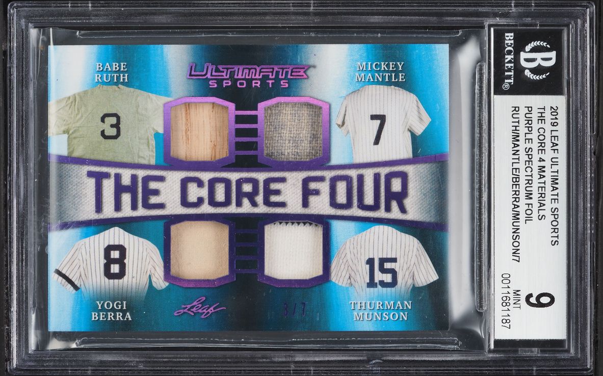 2019 Leaf US The Core 4 Purple Spectrum Foil Babe Ruth Mantle Berra Munson PATCH /7 BGS 9