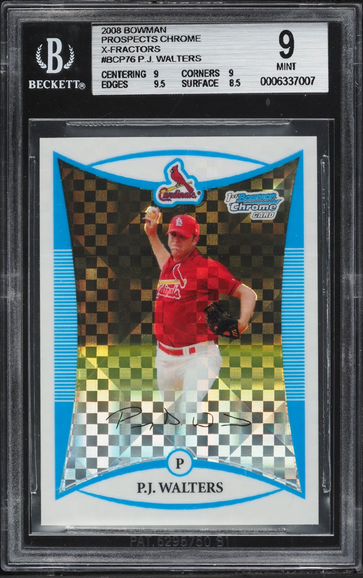 2008 Bowman Chrome Xfractor P.J. Walters PROSPECT /275 #BCP76 BGS 9 MINT