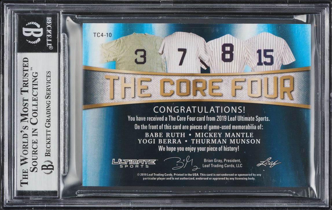 2019 Leaf US The Core 4 Purple Spectrum Foil Babe Ruth Mantle Berra Munson PATCH /7 BGS 9