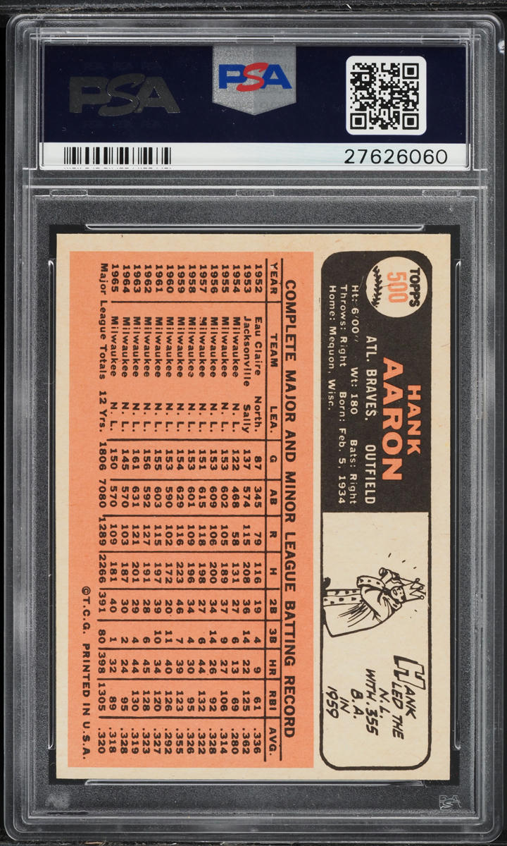 1966 Topps Hank Aaron #500 PSA 9 MINT