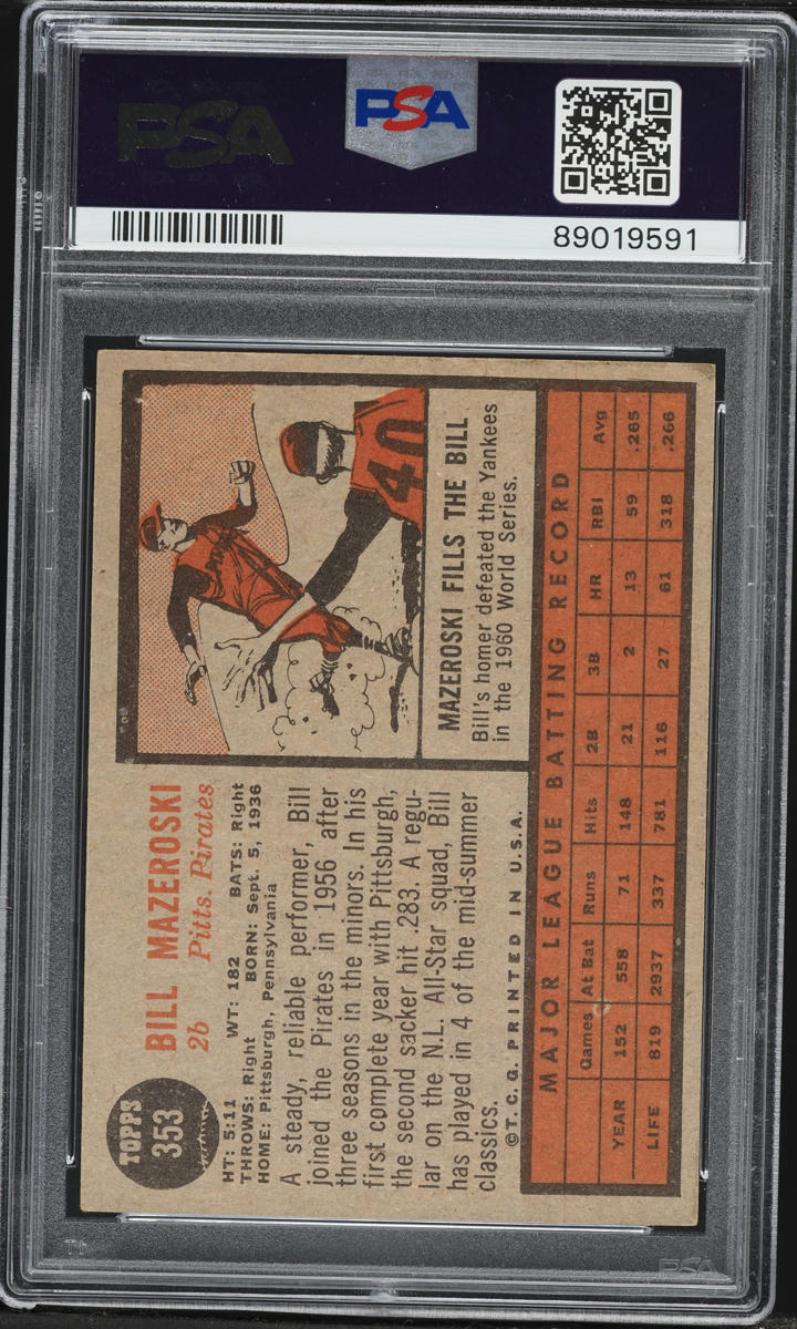 1962 Topps Bill Mazeroski #353 PSA 4 VGEX