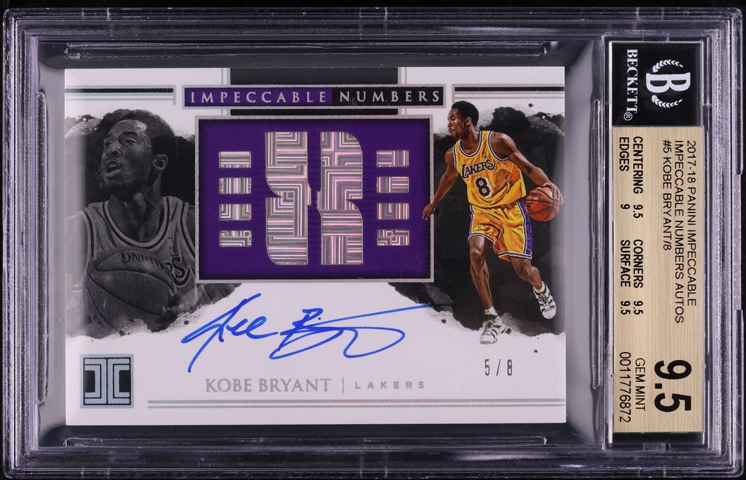 2017 Panini Impeccable Numbers Kobe Bryant AUTO /8 #IJN-KBR BGS 9.5 GEM MINT
