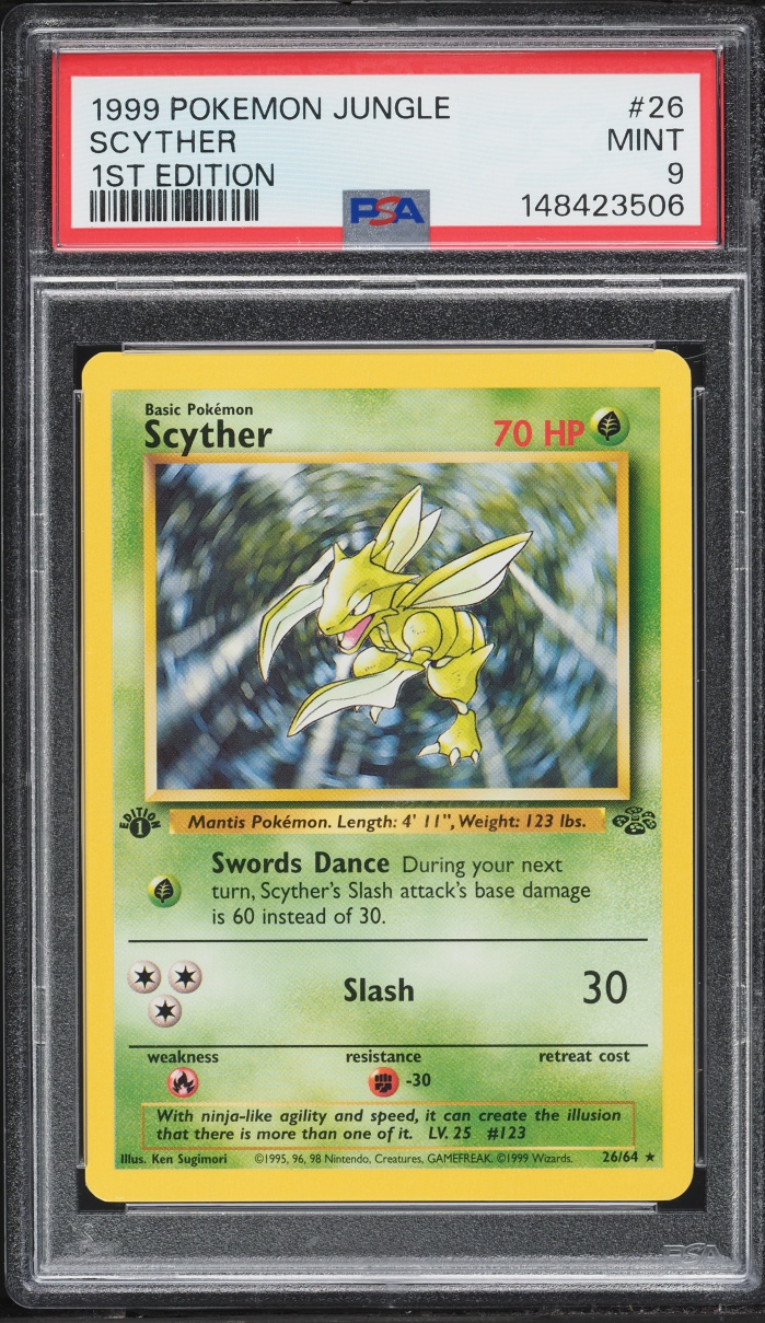 1999 Pokemon Jungle 1st Edition Scyther #26 PSA 9 MINT