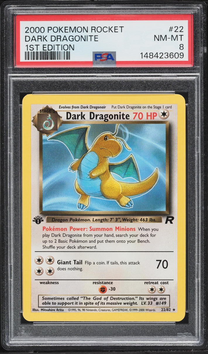 2000 Pokemon Team Rocket 1st Edition Dark Dragonite #22 PSA 8 NM-MT