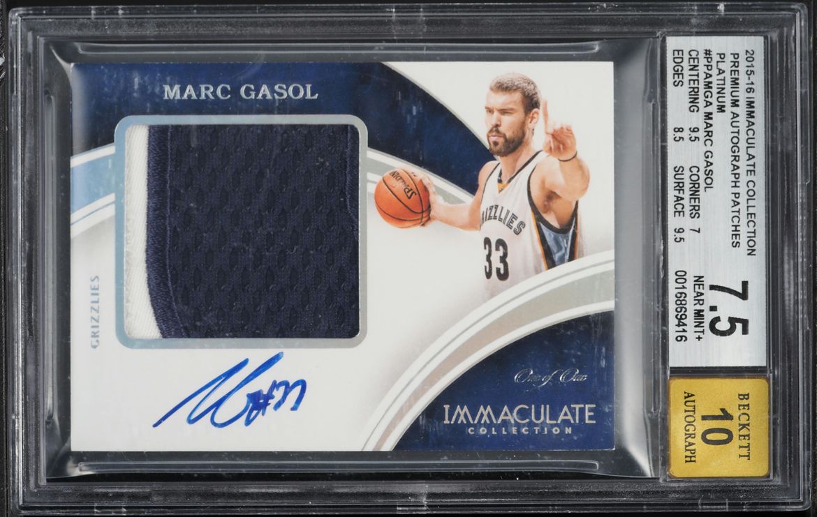 2015 Immaculate Collection Premium Platinum Marc Gasol PATCH AUTO 1/1 #PPA-MGA BGS 7.5 NRMT+