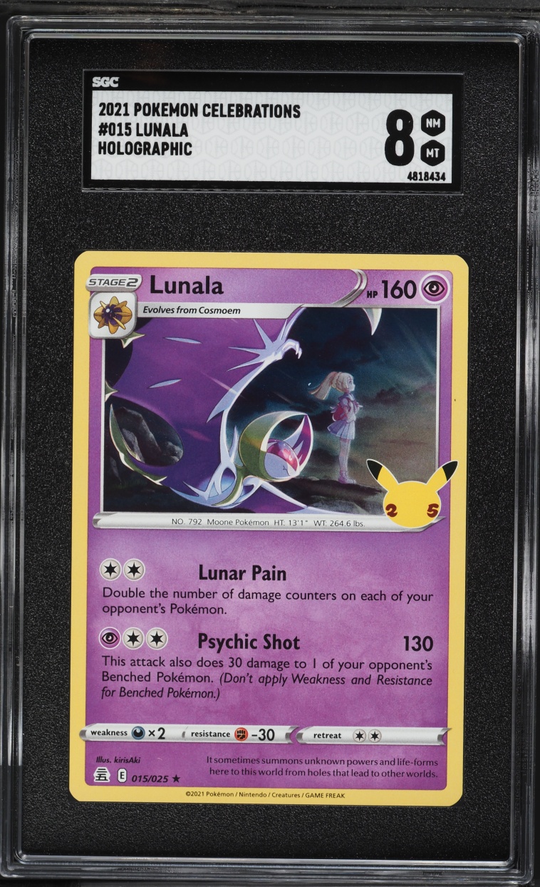2021 Pokemon Sword & Shield Celebrations Holo Lunala #15 SGC 8 NM-MT