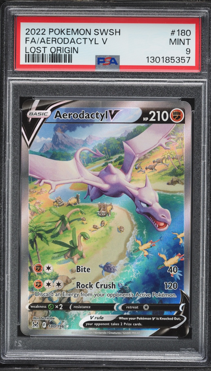 2022 Pokemon Sword & Shield Lost Origin Full Art Aerodactyl V #180 PSA 9 MINT