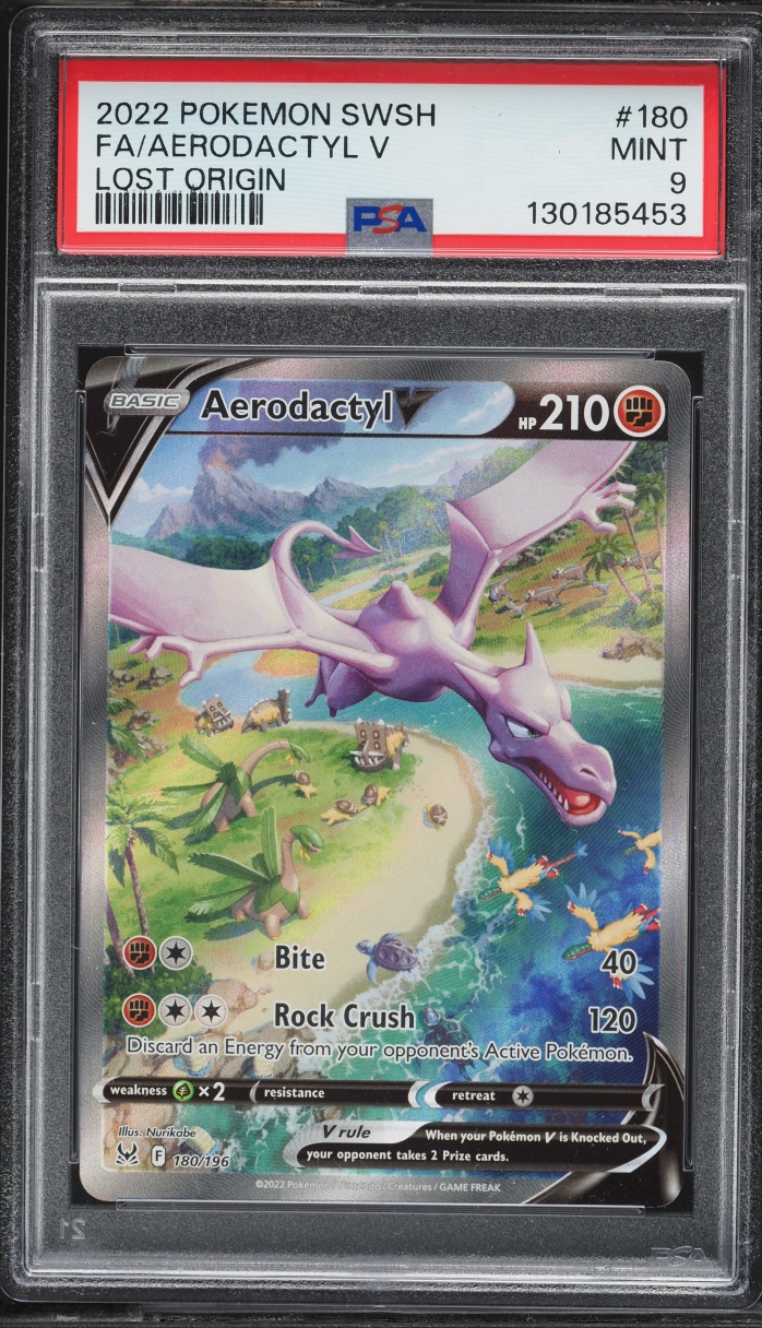 2022 Pokemon Sword & Shield Lost Origin Full Art Aerodactyl V #180 PSA 9 MINT