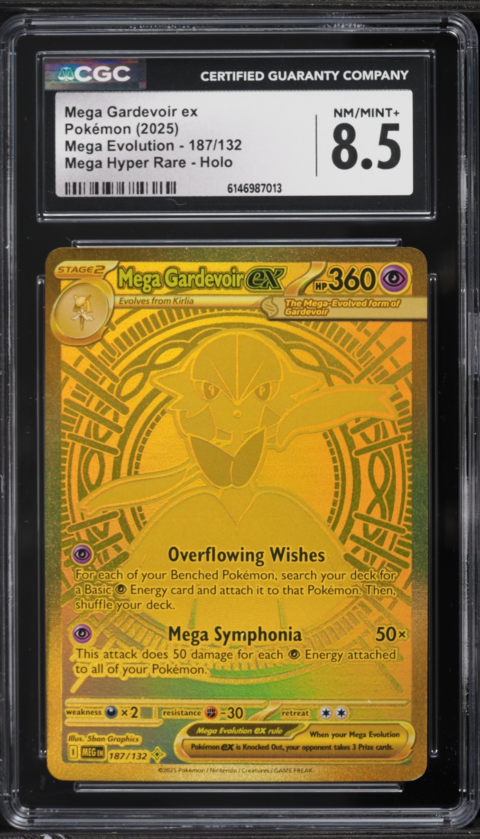 2025 Pokemon Mega Evolution Gold Rare Mega Gardevoir Ex #187 CGC 8.5 NM-MT+