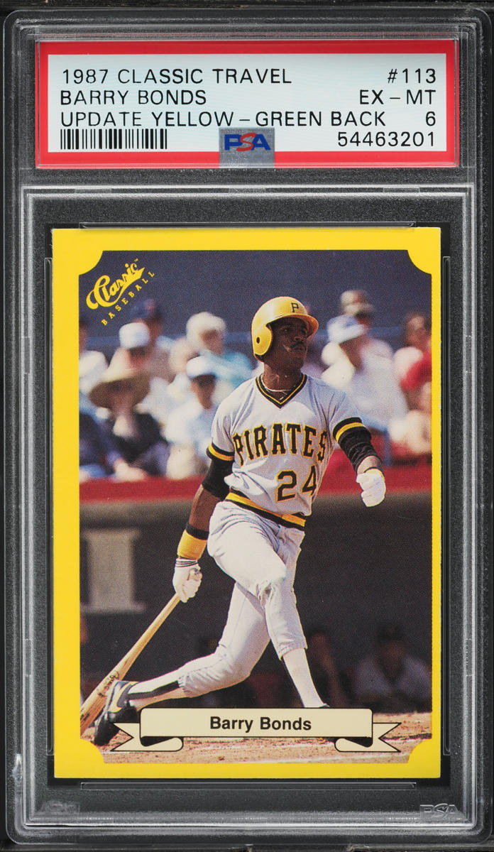1987 Classic Travel Update Yellow Green Back Barry Bonds ROOKIE #113 PSA 6 EXMT