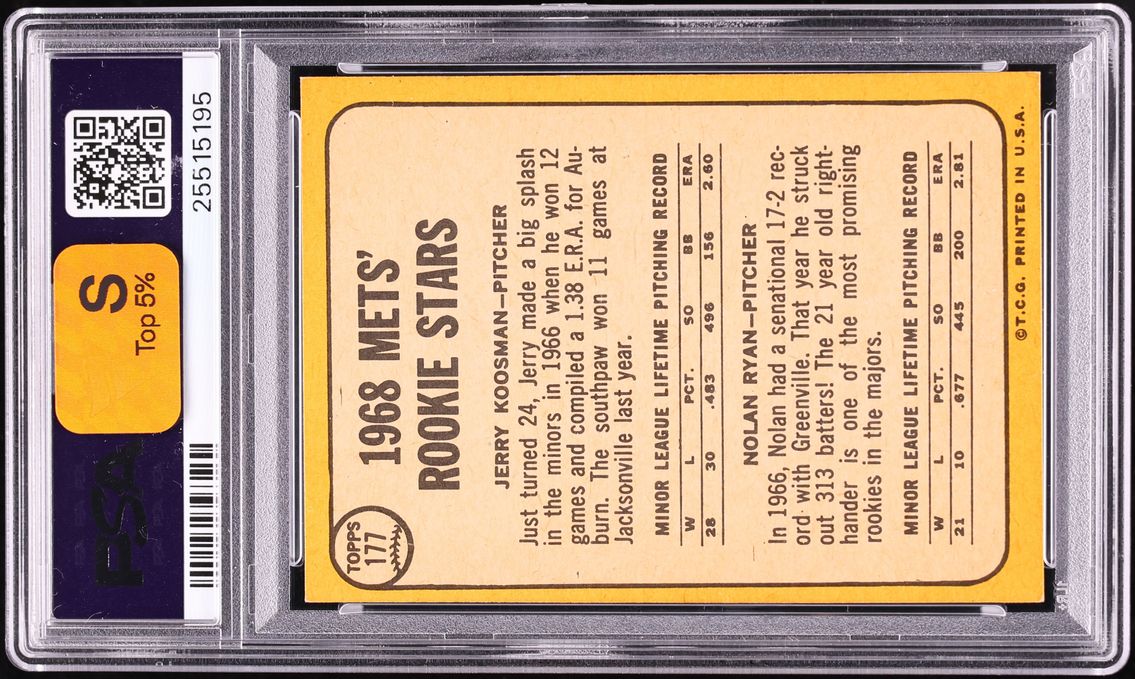 1968 Topps Nolan Ryan ROOKIE #177 PSA 6 EXMT