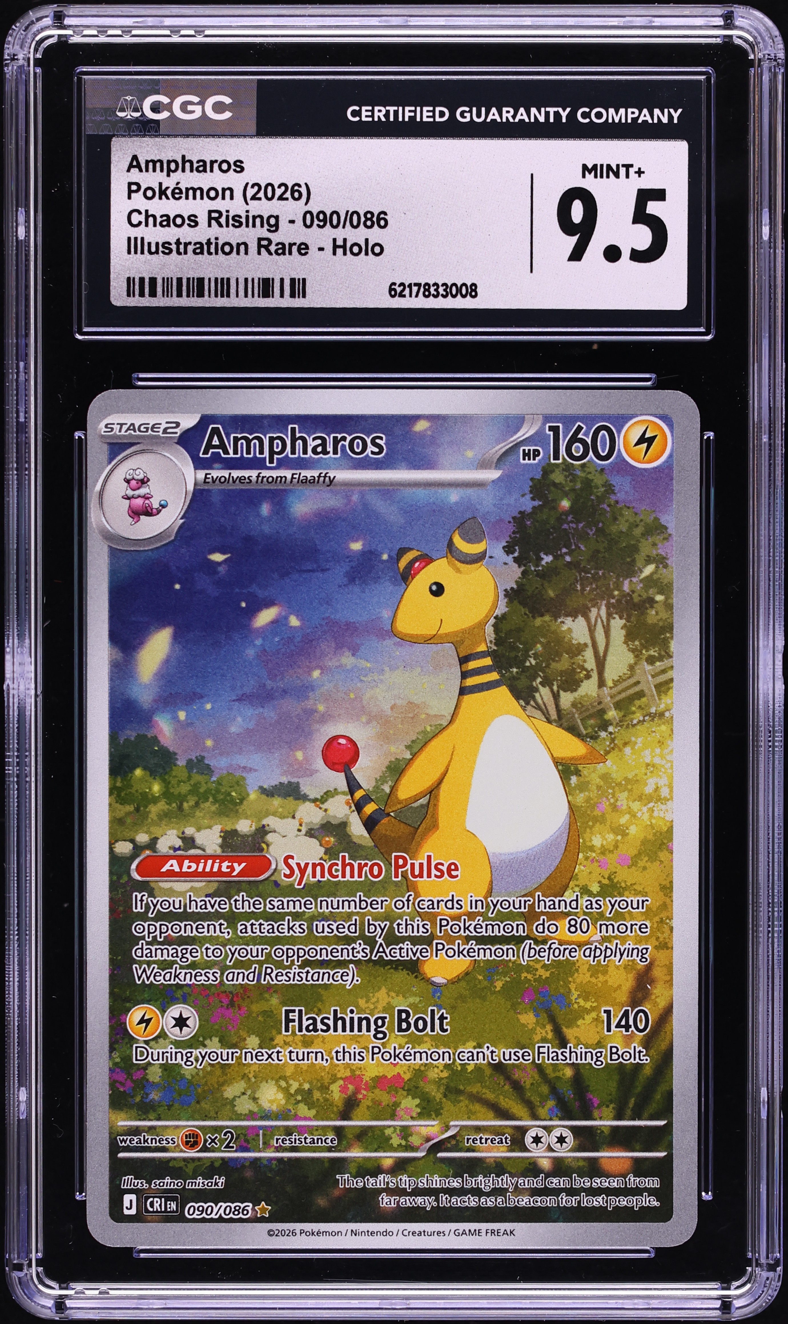 2026 Pokemon Mega Evolution Chaos Rising IR Ampharos #90 CGC 9.5 MINT+