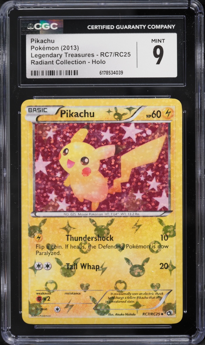 2013 Pokemon Black & White Legendary Treasures Radiant Collection Holo Pikachu #RC7 CGC 9 MINT