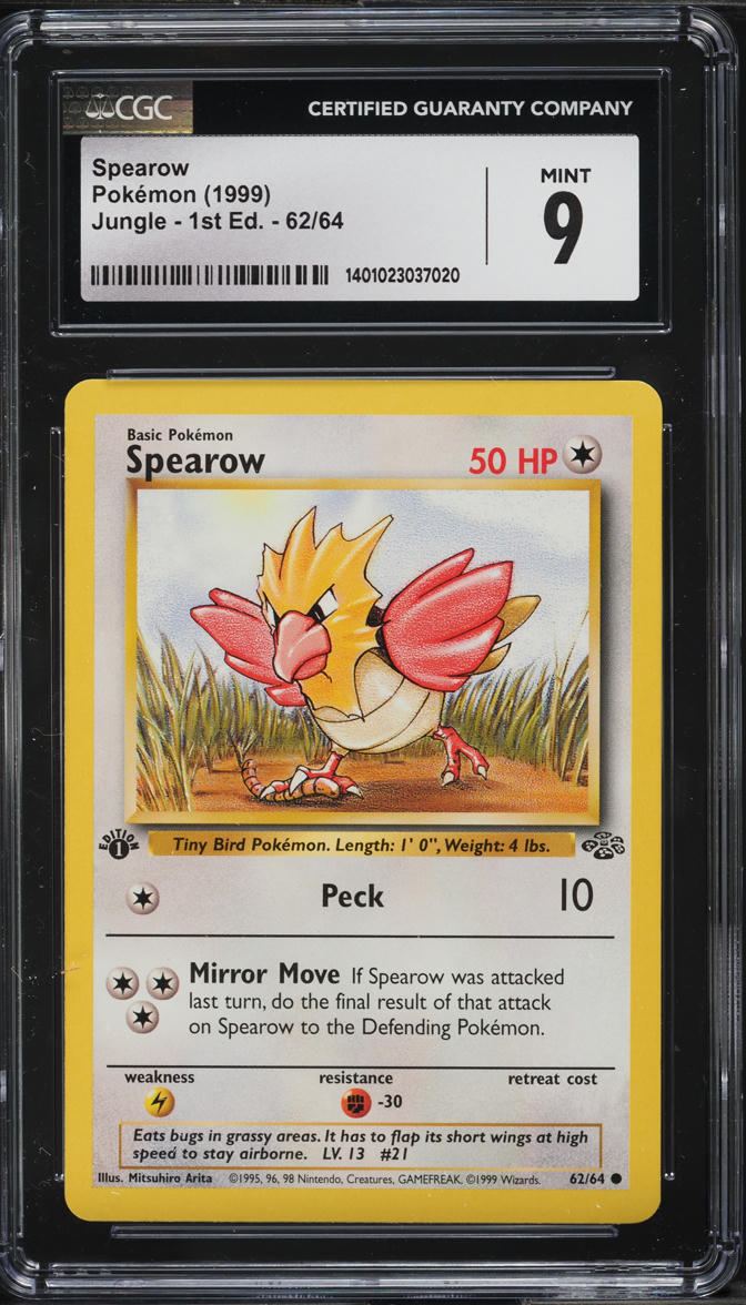 1999 Pokemon Jungle 1st Edition Spearow #62 CGC 9 MINT - Main Image
