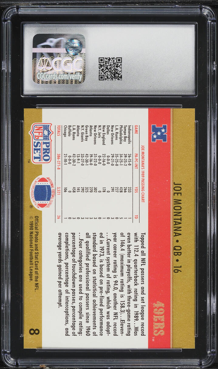 1990 Pro Set Football Joe Montana #8 CGC 9 MINT