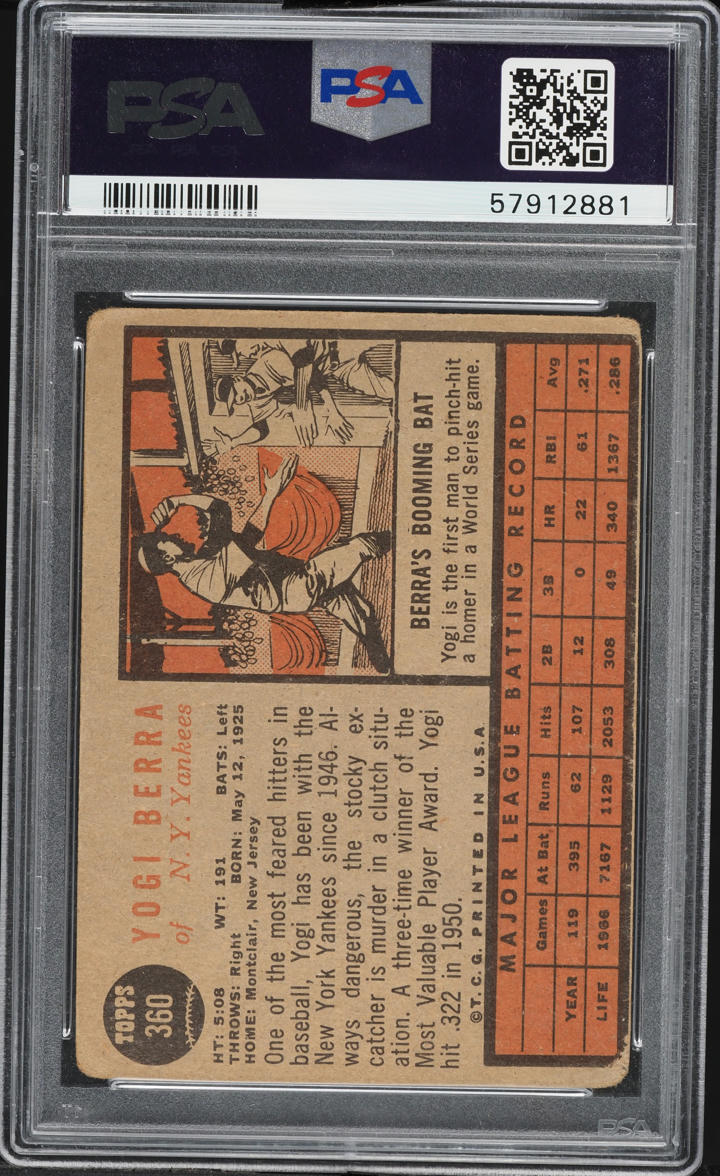 1962 Topps Yogi Berra #360 PSA 1.5 FR