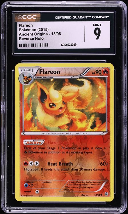 2015 Pokemon XY Ancient Origins Reverse Holo Flareon #13 CGC 9 MINT