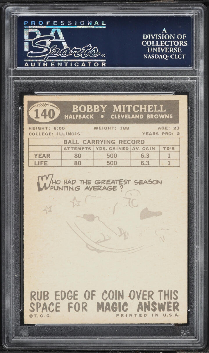 1959 Topps Football Bobby Mitchell ROOKIE #140 PSA 8 NM-MT