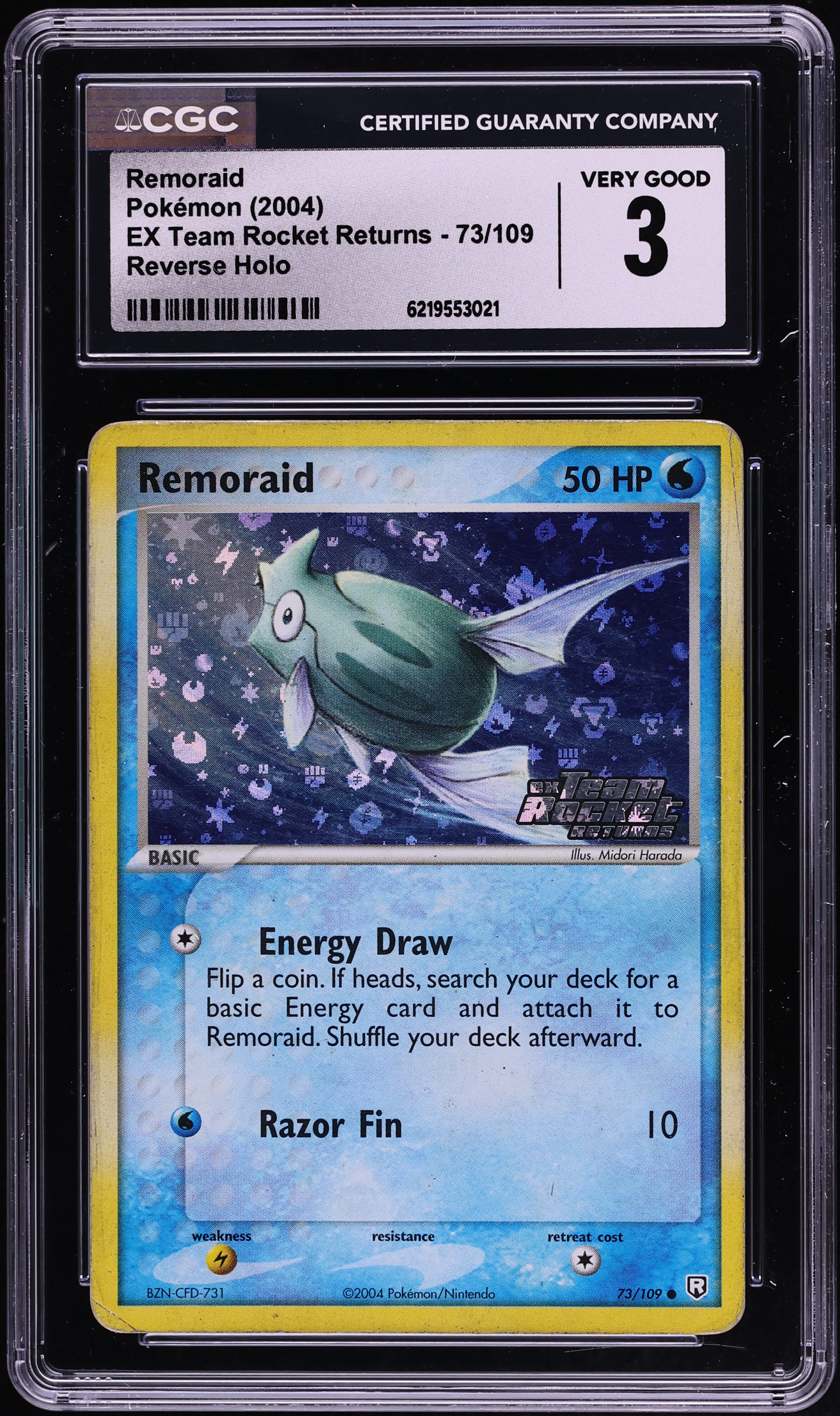 2004 Pokemon EX Team Rocket Returns Reverse Holo Remoraid #73 CGC 3 VG