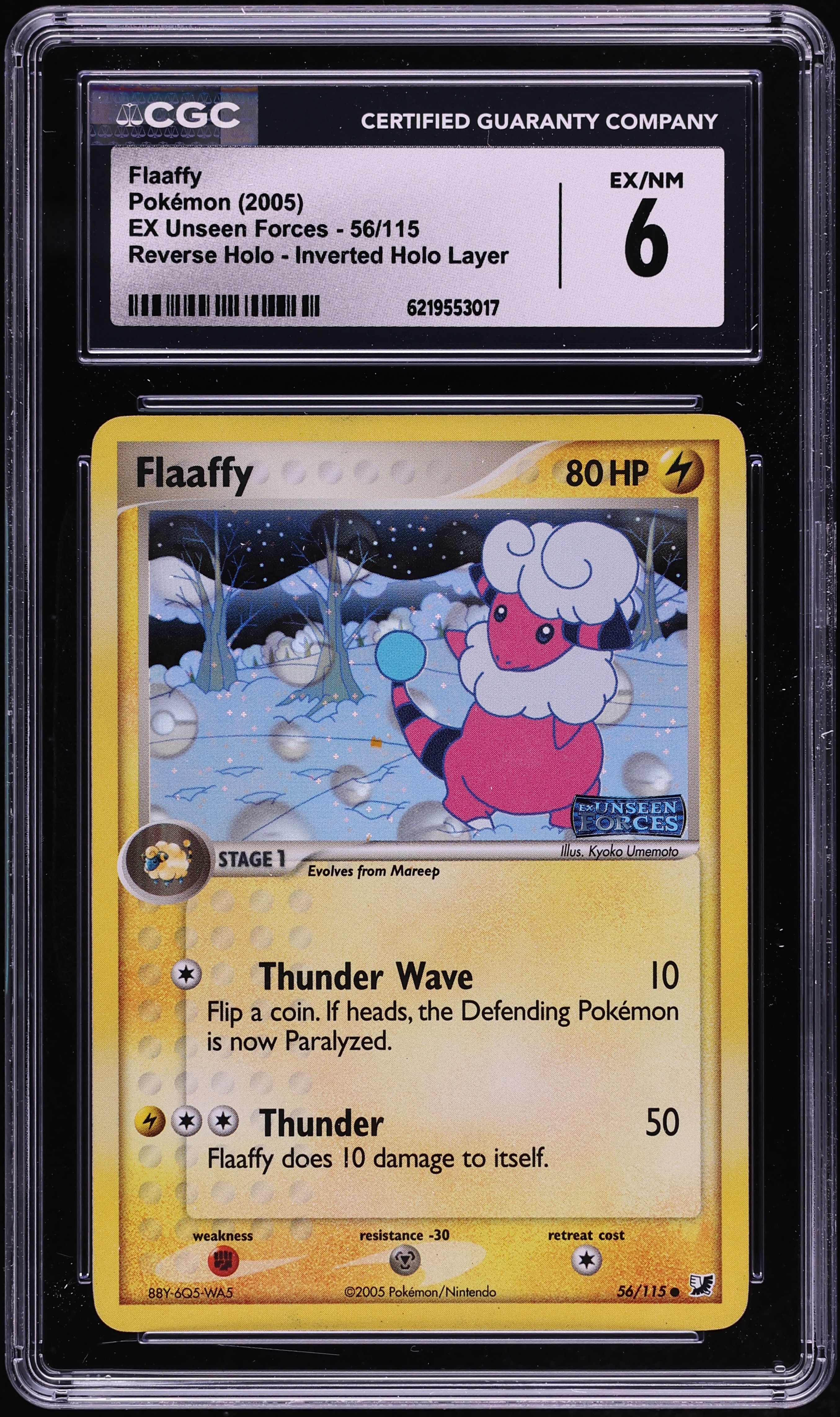 2005 Pokemon EX Unseen Forces Inverted Holo Layer Reverse Holo Flaaffy #56 CGC 6 EXMT