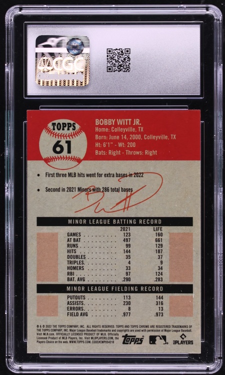 2022 Topps Chrome Platinum Anniversary Bobby Witt Jr. ROOKIE #61 CGC 10 GEM MINT