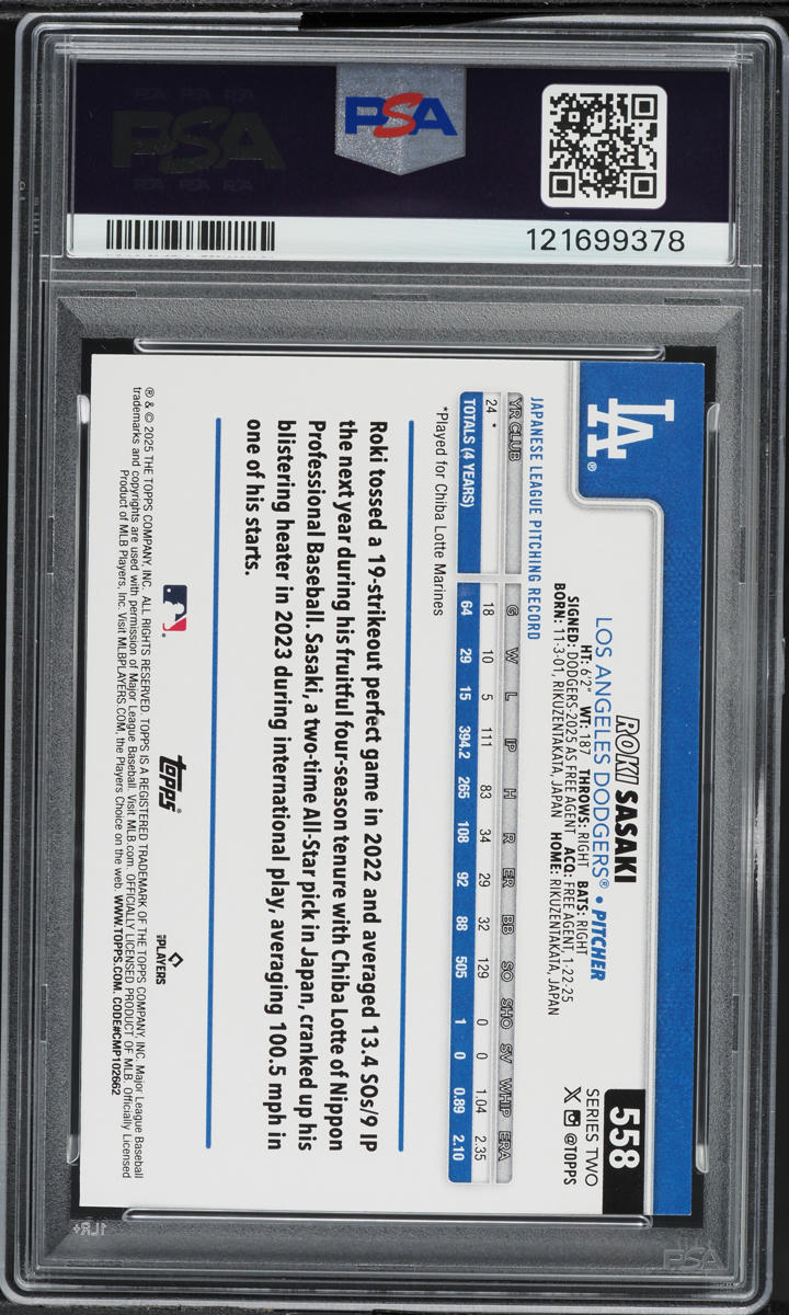 2025 Topps Roki Sasaki ROOKIE #558 PSA 7 NRMT