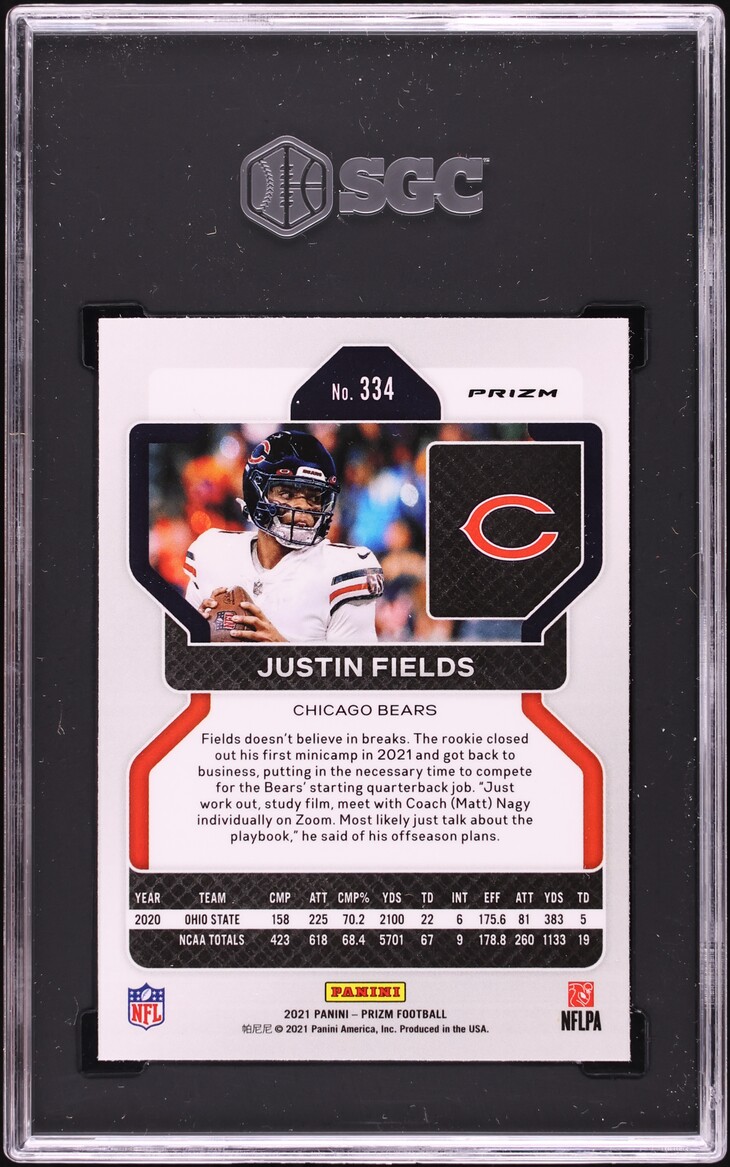 2021 Panini Prizm Silver Justin Fields ROOKIE #334 SGC 9 MINT