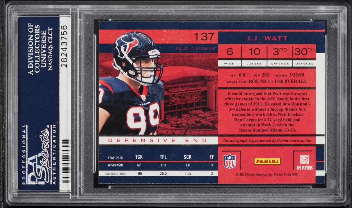 2011 Playoff Contenders J.J. Watt ROOKIE AUTO #137 PSA 10 GEM MINT