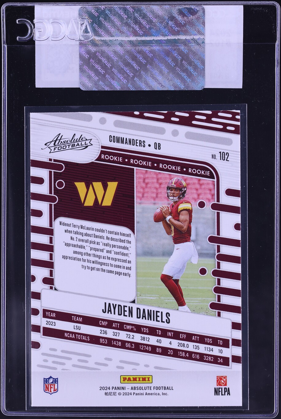 2024 Absolute Football Jayden Daniels ROOKIE #102 CGC AUTH