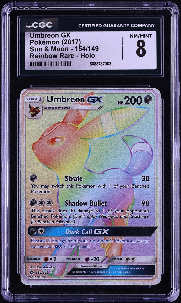 2017 Pokemon Sun & Moon Rainbow Rare Umbreon GX #154 CGC 8 NM-MT