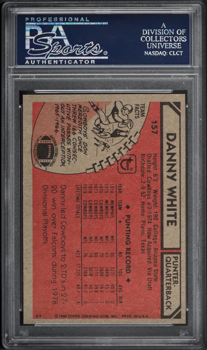 1980 Topps Football Danny White #157 PSA 10 GEM MINT