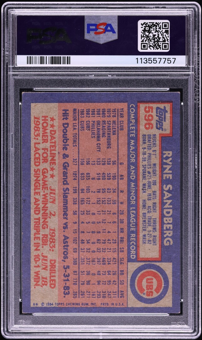 1984 Topps Ryne Sandberg #596 PSA 5 EX