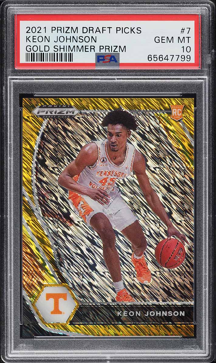 2021 Panini Prizm Draft Picks Gold Shimmer Prizms Keon Johnson RC /10 #7 PSA 10