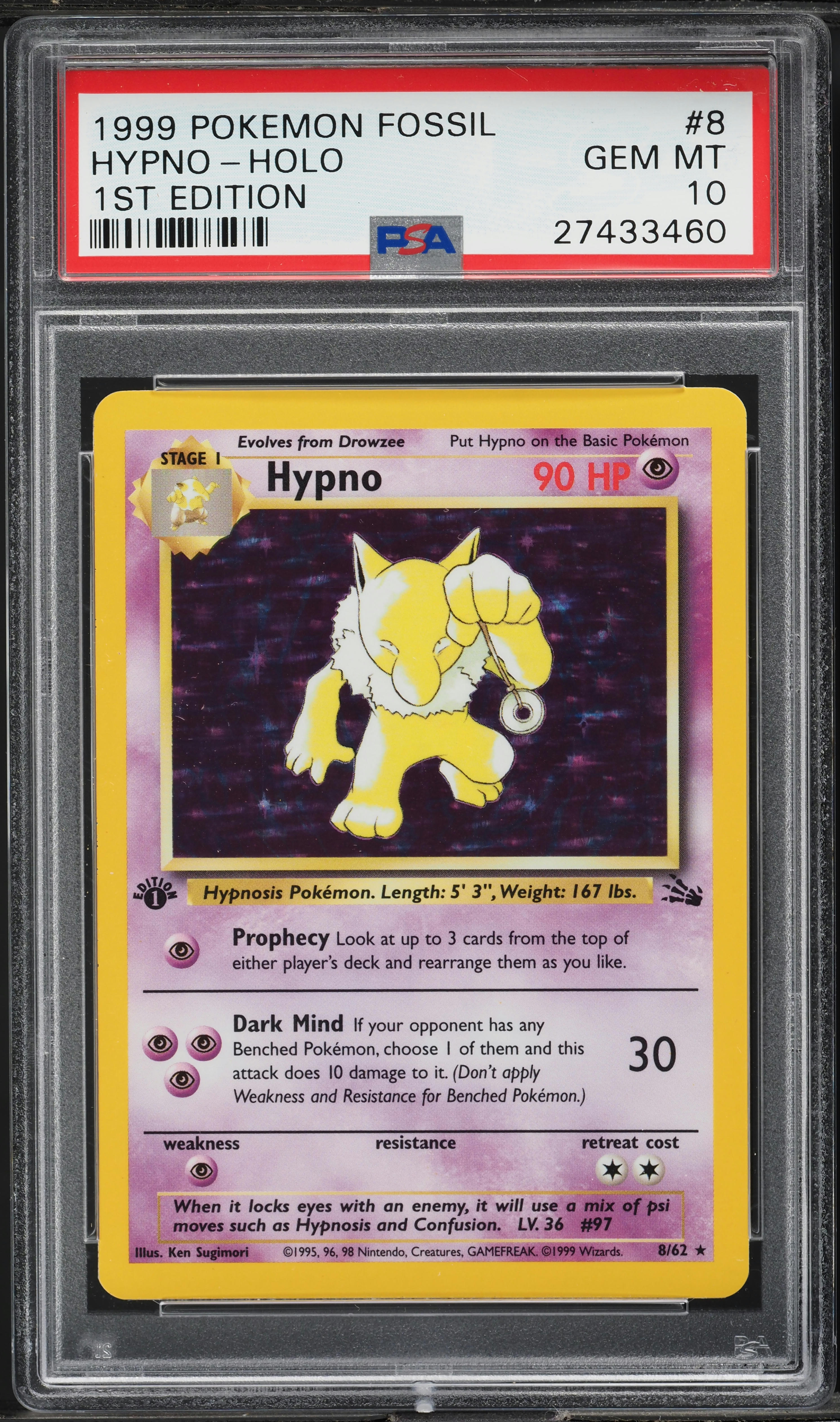 1999 Pokemon Fossil 1st Edition Holo Hypno #8 PSA 10 GEM MINT