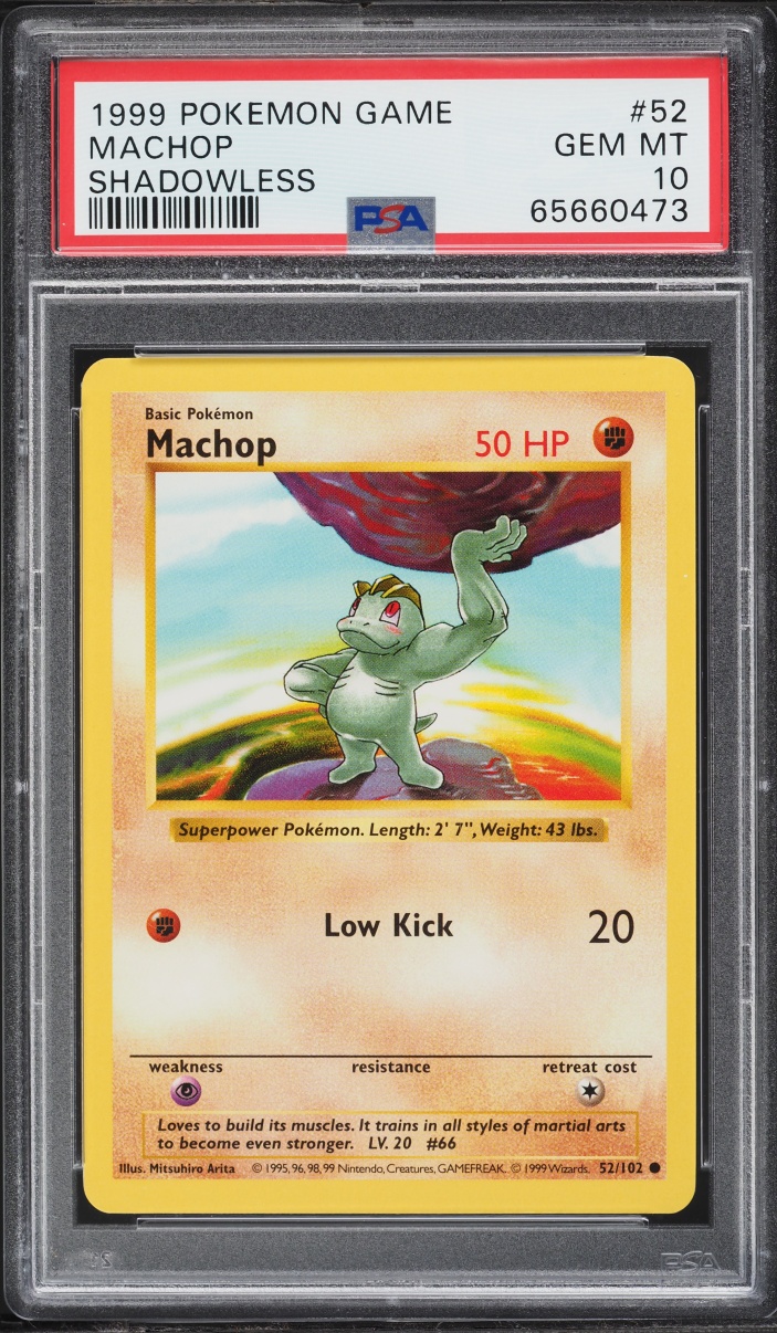 1999 Pokemon Base Set Shadowless Machop #52 PSA 10 GEM MINT