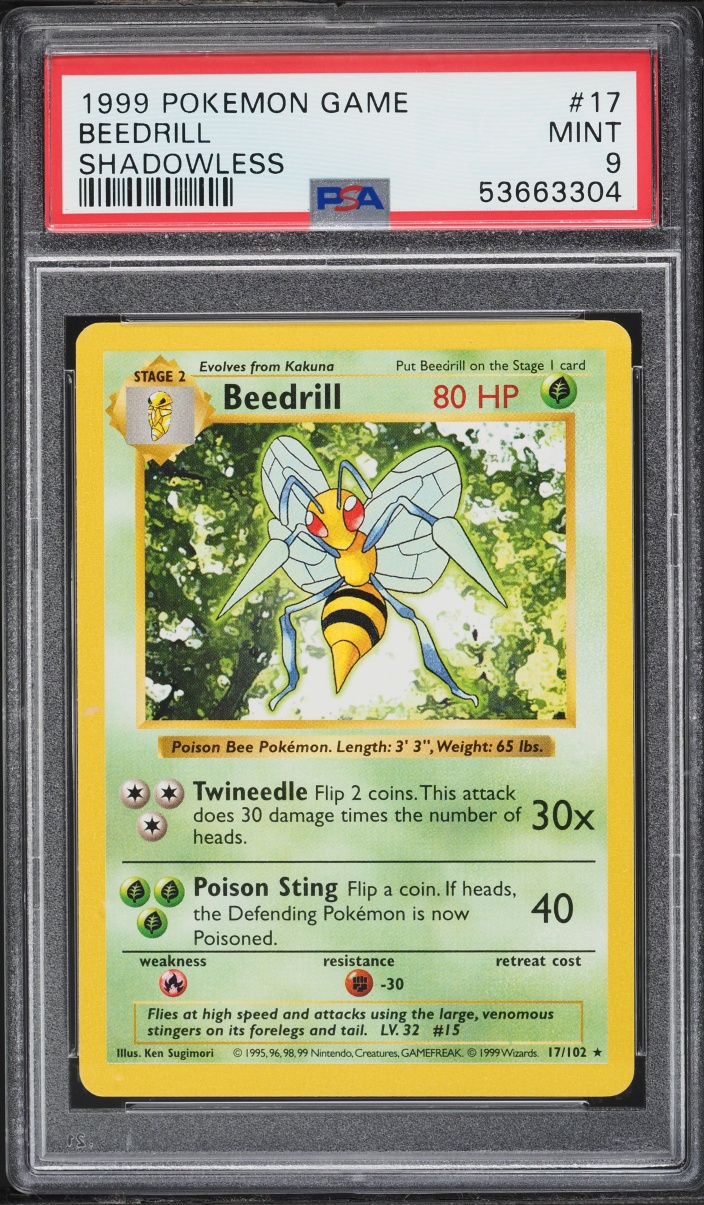 1999 Pokemon Base Set Shadowless Beedrill #17 PSA 9 MINT