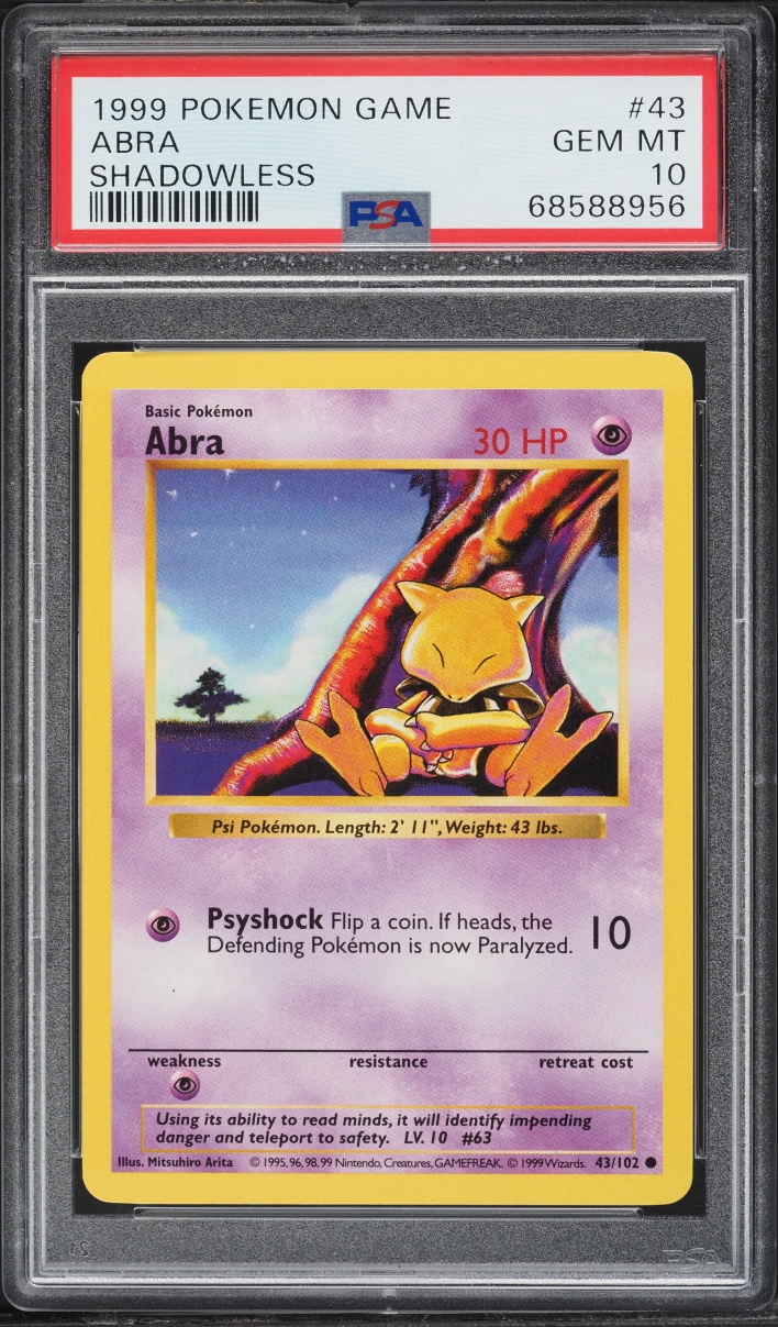 1999 Pokemon Base Set Shadowless Abra #43 PSA 10 GEM MINT