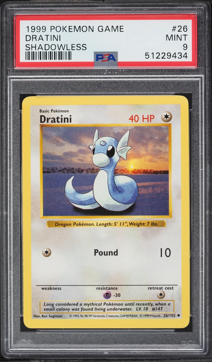 1999 Pokemon Base Set Shadowless Dratini #26 PSA 9 MINT