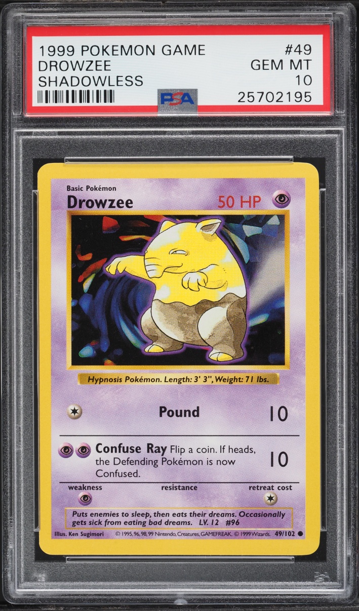 1999 Pokemon Base Set Shadowless Drowzee #49 PSA 10 GEM MINT
