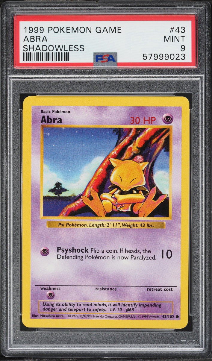 1999 Pokemon Base Set Shadowless Abra #43 PSA 9 MINT
