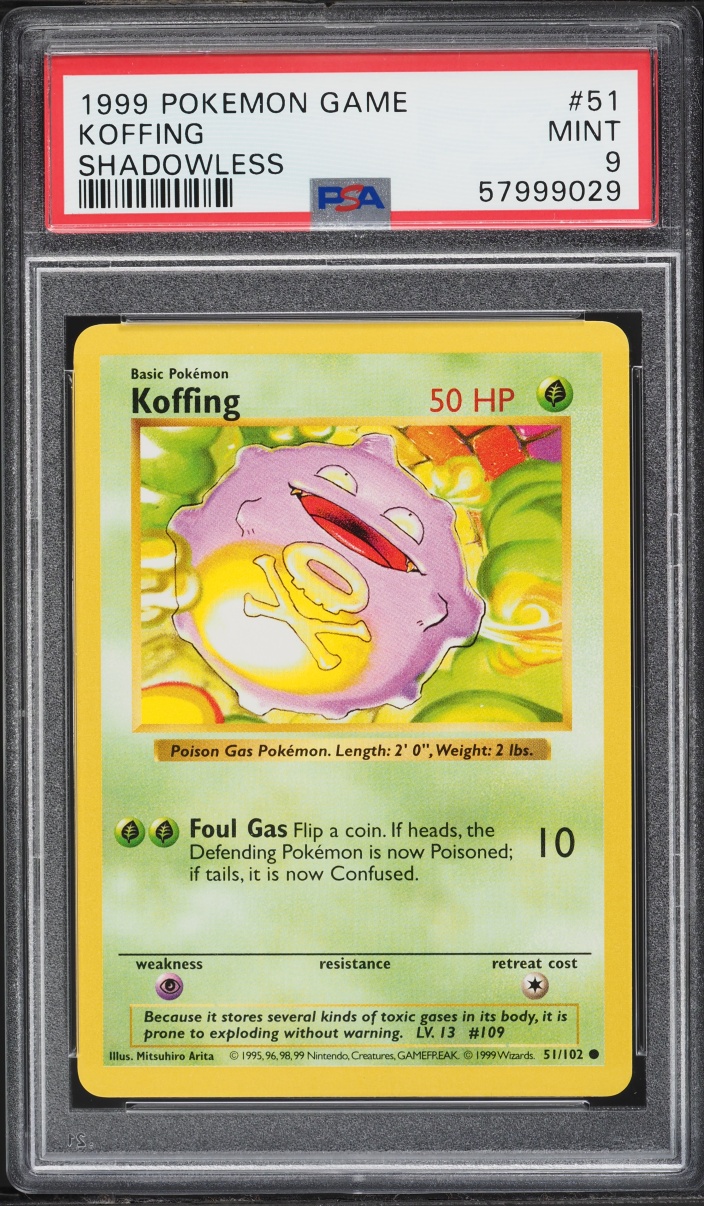 1999 Pokemon Base Set Shadowless Koffing #51 PSA 9 MINT
