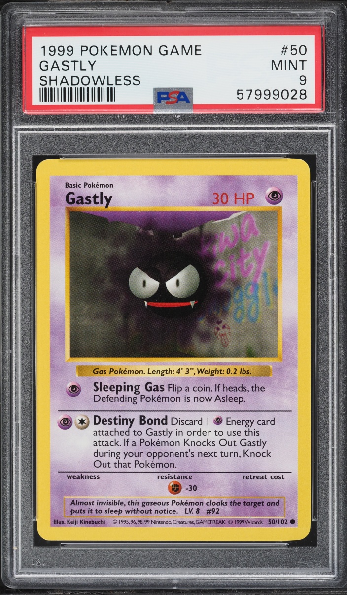 1999 Pokemon Base Set Shadowless Gastly #50 PSA 9 MINT