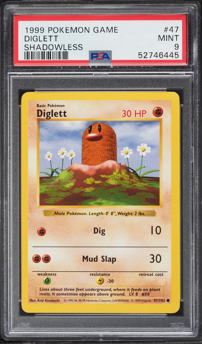 1999 Pokemon Base Set Shadowless Diglett #47 PSA 9 MINT