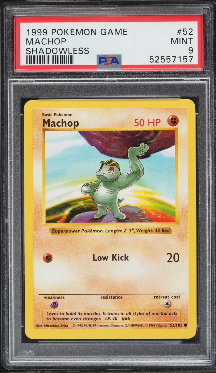 1999 Pokemon Base Set Shadowless Machop #52 PSA 9 MINT